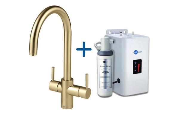 InSinkErator 3N1 J Shape Tap  Neo Tank & Filter Pack - Brushed Gold